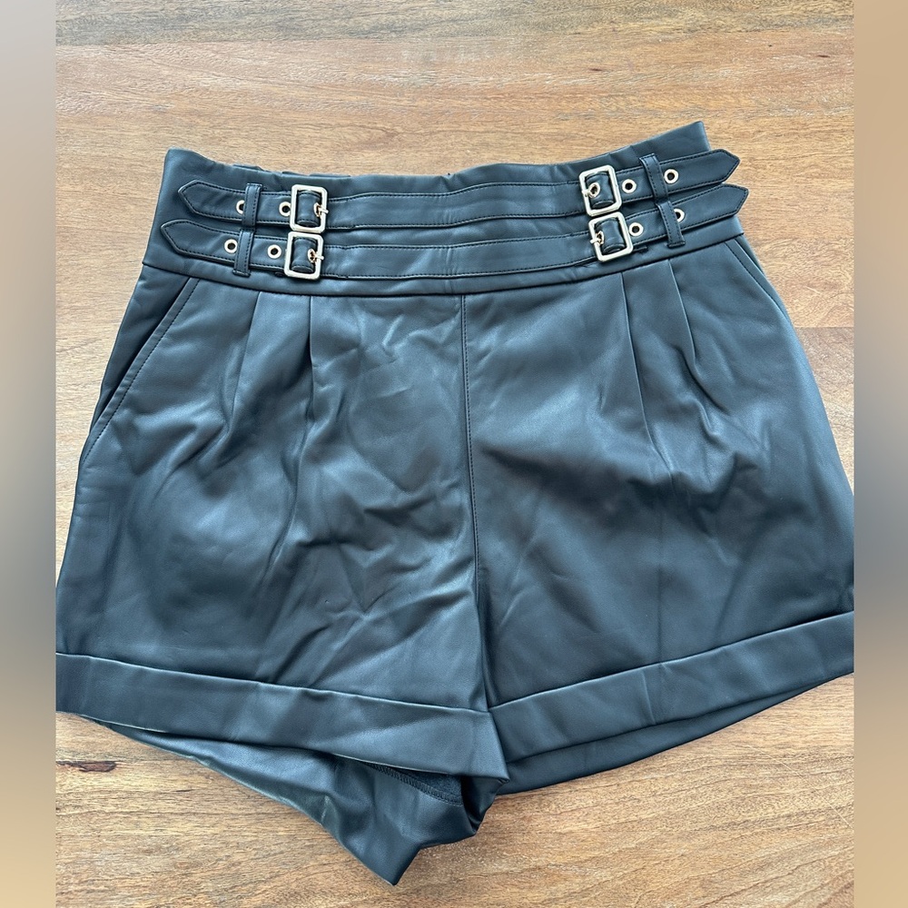 Black Faux Leather Paper Bag Shorts size 16